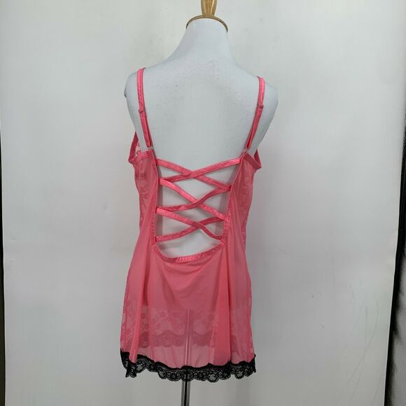 Seven 'Til Midnight Teddy Women's One Size See Through Pink Black Lace Chemise - Picture 4 of 11